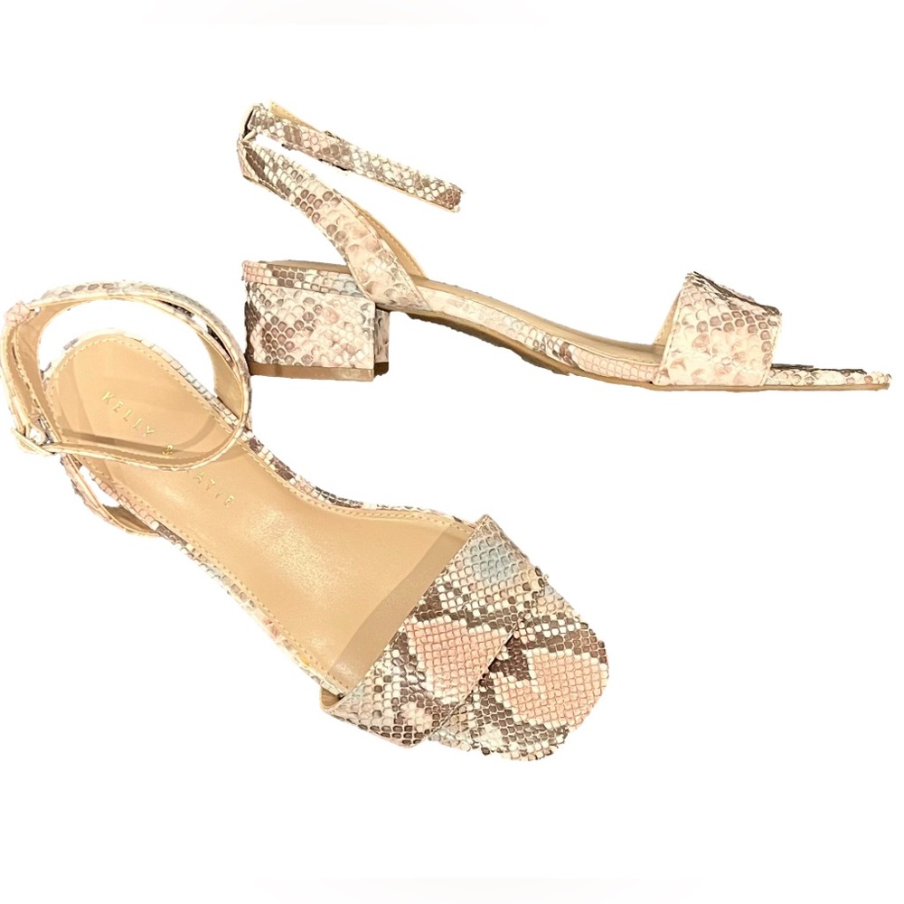 Kelly & Katie Snakeskin Print Sandals Block Heel Ankle Strap Women’s Size 9 M